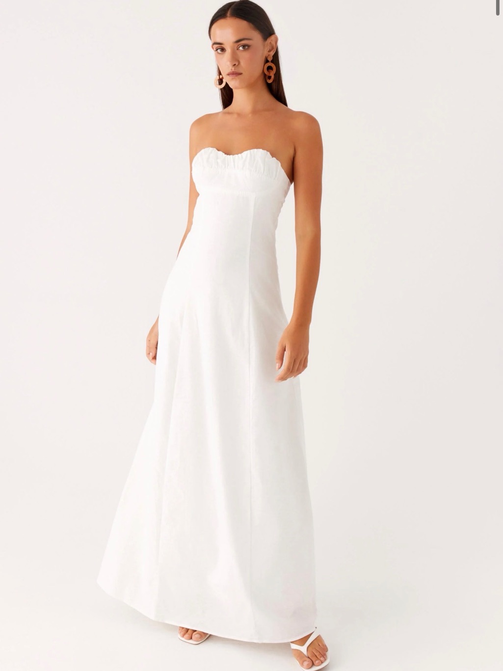Peppermayo White Strapless Maxi Dress With Scalloped Sweetheart Neckline Corset